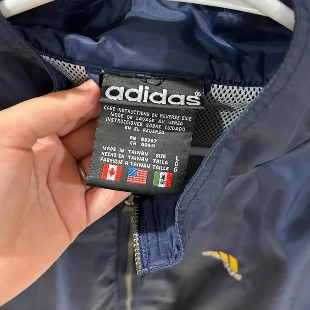 Vintage 90s Adidas Colorblock Hooded Windbreaker Jacket Navy Yellow size L